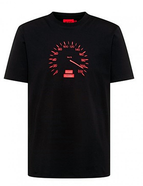 Hugo Boss T-Shirt DRAMBLE mit Rundhalsausschnitt aus Baumwoll-Jersey mit Tacho-Motiv schwarz 001 M