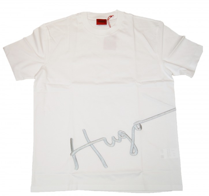 Hugo Boss Herren -T-Shirt  DRESCO aus Baumwolle mit handgeschriebenem Logo-Artwork weiß 100
