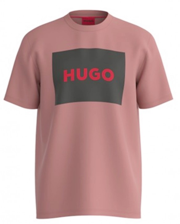 Hugo T-Shirt Dulive222 aus Baumwolle mit rotem Logo-Etikett rosa 665
