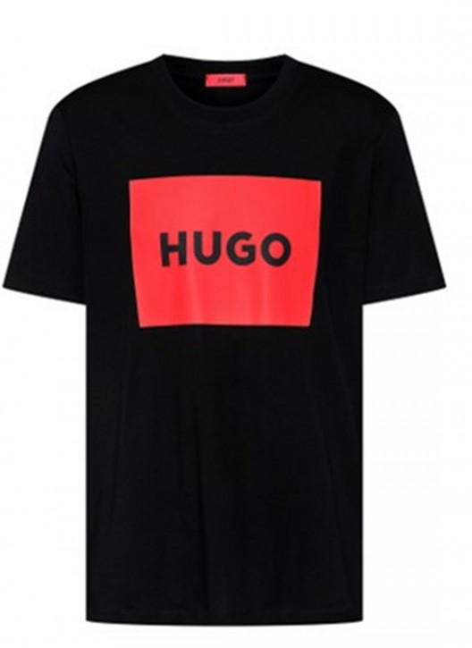 Hugo T-Shirt Dulive222 aus Baumwolle mit rotem Logo-Etikett schwarz 001