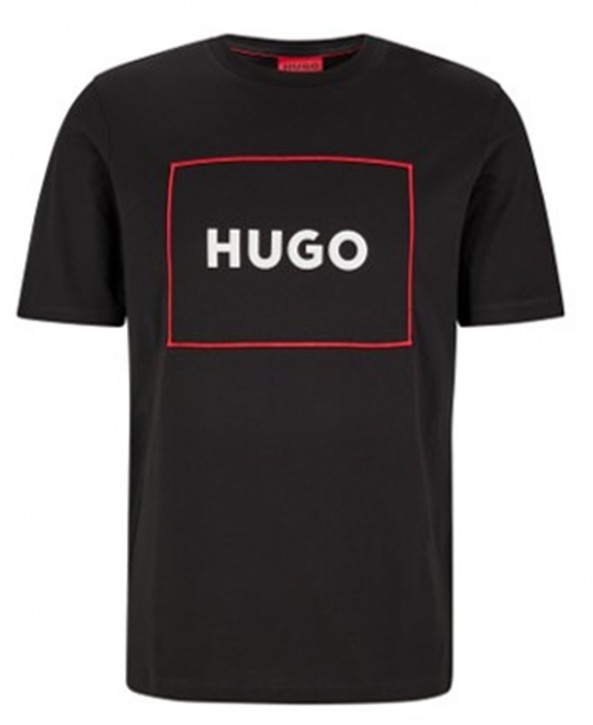 Hugo T-Shirt Dumex aus Bio-Baumwolle mit rot eingerahmtem Logo schwarz 001