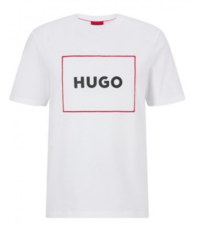 Hugo T-Shirt Dumex aus Bio-Baumwolle mit rot eingerahmtem Logo weiß 100
