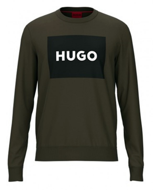 Hugo Pullover Duragol222 aus Baumwoll-Terry mit rotem Logo-Print oliiv 303
