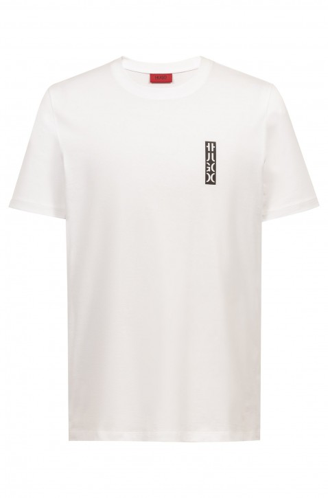 HUGO T-Shirt DURNI aus Baumwolle mit Rundhalsausschnitt und abgeschnittenem HUGO Logo weiss