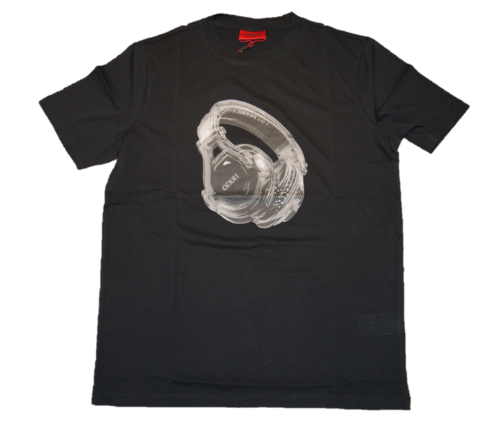 HUGO T-Shirt DUSIC aus Baumwolle mit Grafik im Techno-Look schwarz XXL
