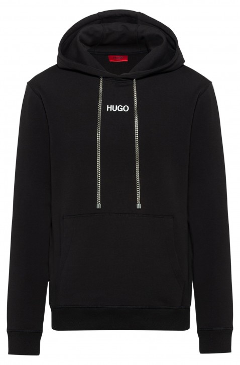 HUGO Kapuzen-Sweatshirt DUTURE aus Baumwolle mit Foto-Print und Kettenbesatz  schwarz S
