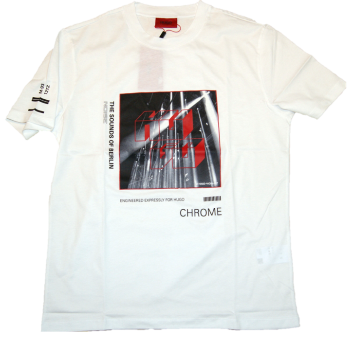 HUGO T-Shirt DWEET aus Baumwolle mit Artwork Print the sound of berlin noise weiss 100