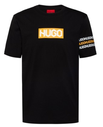 HUGO T-Shirt Dake aus Baumwolle mit Reifenprofil-Logos schwarz 001