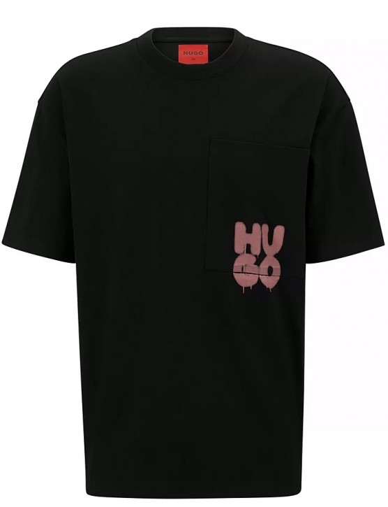 HUGO Dampato Herren T-Shirt aus Baumwoll-Jersey mit Stack-Logo im Graffiti-Stil Schwarz 001 S