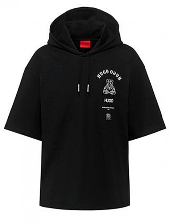 HUGO Kapuzen-Sweatshirt Dempura mit kurzen Ärmeln und Artwork der Kollektion schwarz 001