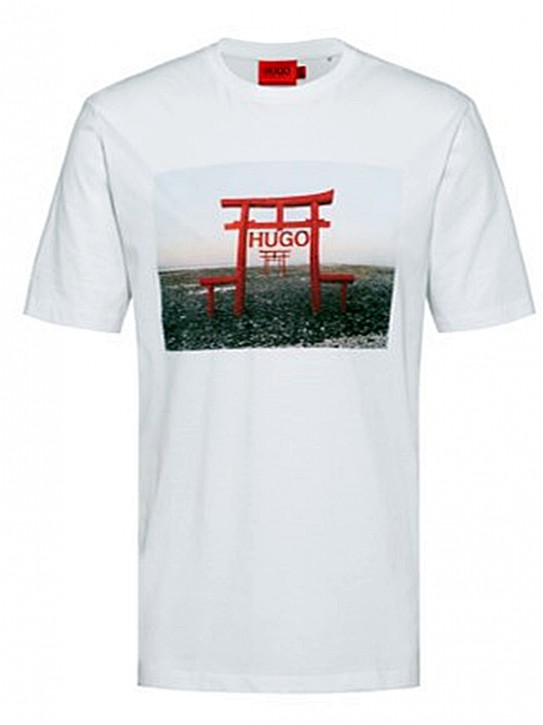 HUGO T-Shirt Dichiban aus Baumwoll-Jersey mit Grafik aus der Art Work Kollektion weiss 100 M
