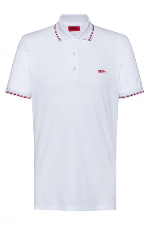 HUGO Poloshirt Dinoso202 aus Stretch-Baumwolle mit Streifen-Einfassung weiss 100
