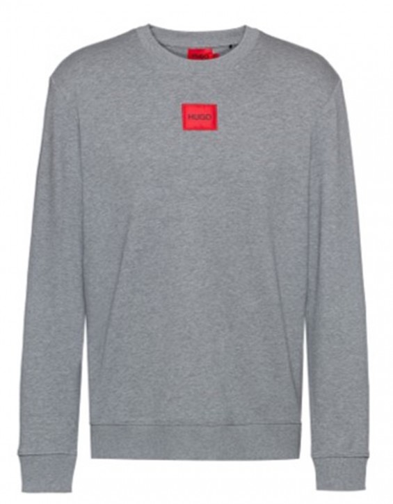 HUGO Sweatshirt Diragol212 aus Baumwoll-Terry mit rotem Logo-Etikett grau 031