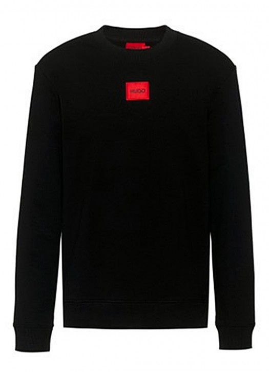 HUGO Sweatshirt Diragol212 aus Baumwoll-Terry mit rotem Logo-Etikett schwarz 001