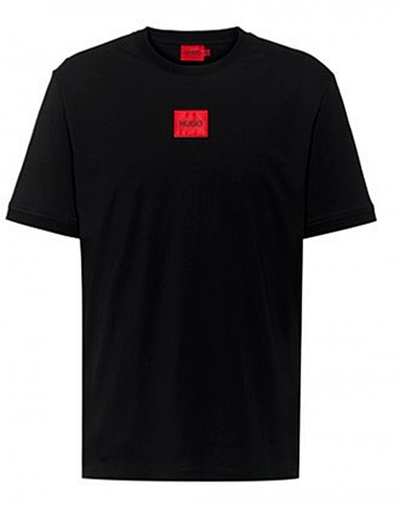 HUGO Baumwoll-T-Shirt Diragolino212 mit regulärer Passform und rotem Logo-Etikett schwarz 001 M