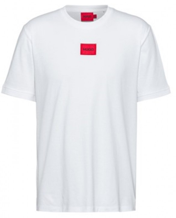 HUGO Baumwoll-T-Shirt  Diragolino212 mit regulärer Passform und rotem Logo-Etikett Weiß 100 M