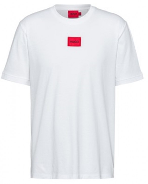 HUGO Baumwoll-T-Shirt  Diragolino212 mit regulärer Passform und rotem Logo-Etikett Weiß 100