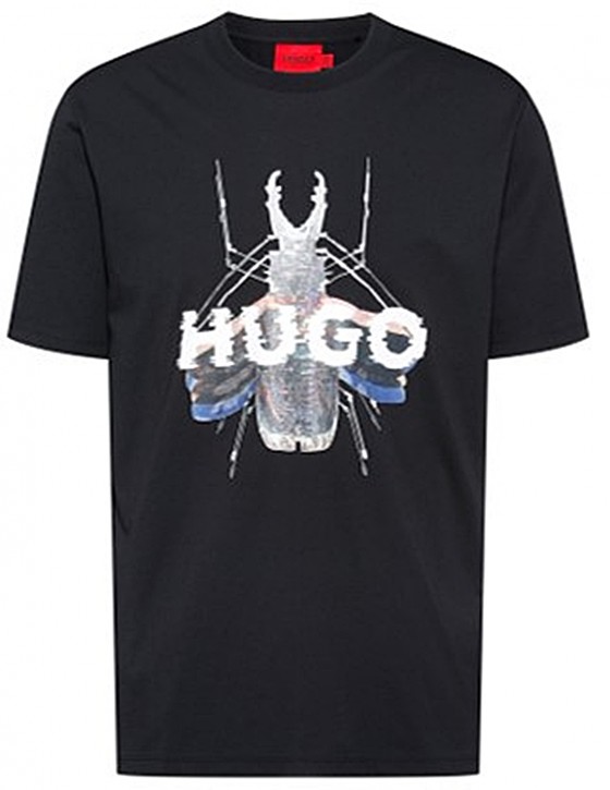 HUGO T-Shirt aus Baumwoll-Jersey Dugy mit Cyber-Bug-Logo-Motiv Schwarz