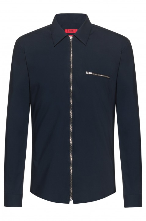HUGO Extra Slim-Fit Hemd ELMEROS aus Stretch-Baumwolle mit Reißverschluss schwarz 001