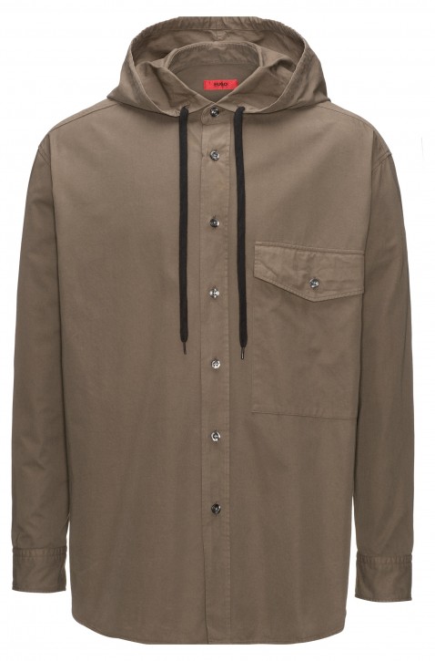 HUGO Relaxed-Fit Hemd Emsley aus Baumwolle mit Kapuze Farbe braun 217