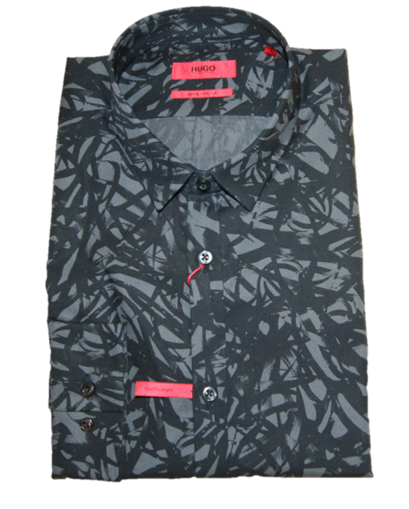 HUGO Extra Slim-Fit Hemd Ero3-W aus Baumwolle mit Blumenprint schwarz 001
