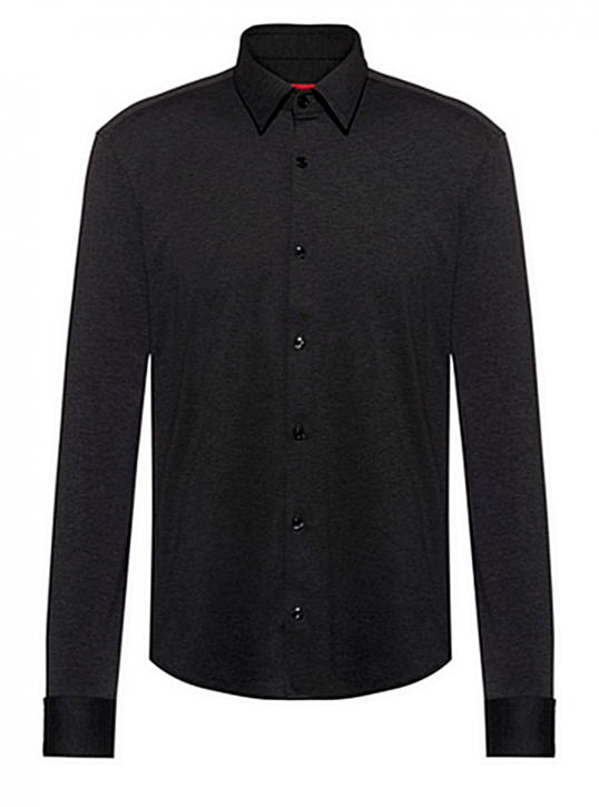 HUGO Meliertes Slim-Fit Hemd ERMO aus Stretch-Jersey schwarz 001