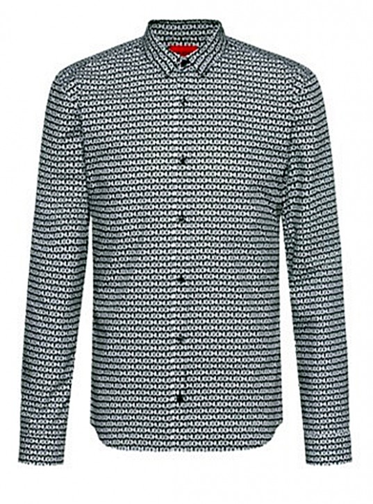 HUGO Extra Slim-Fit Hemd aus Baumwolle mit Reifenprofil-Logos schwarz 001