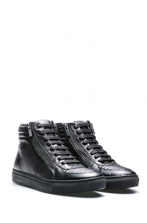 HUGO Hightop Sneakers Futurism_Hito_mtzp1 aus Leder mit Absteppungen schwarz 001 45