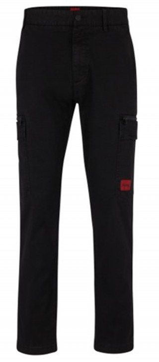 Hugo Slim-Fit Cargohose Glian231D mit rotem Logo-Label schwarz 001