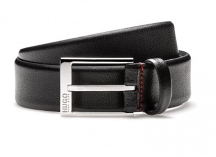 HUGO Geprägter Ledergürtel Gellot_Sz35 mit glänzend polierten Metall-Details schwarz
