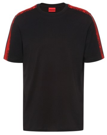 HUGO HERREN T-Shirt Derregio mit Logo Tapeband an den Ärmeln Schwarz 001 M