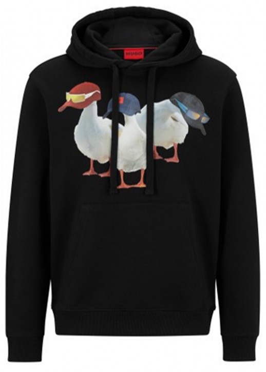 Hugo Relaxed-Fit Hoodie DUCKS aus Baumwoll-Terry mit Enten-Print schwarz 001