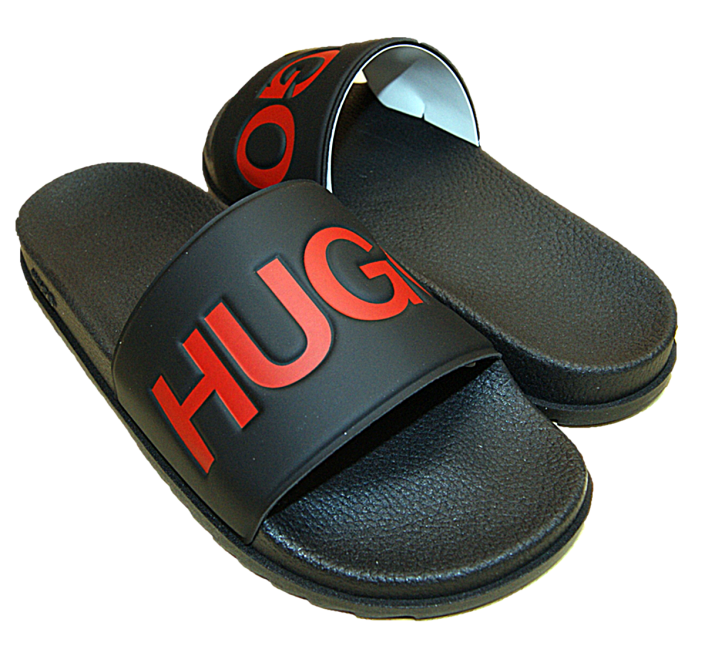 HUGO In Italien gefertigte Slides MATCH_SLIDE_DM mit Logo-Riemen und konturiertem Fußbett schwarz 001