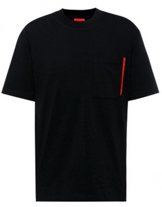 HUGO MEN Relaxed-Fit T-Shirt aus Baumwolle mit rotem Logo-Tape Daffaello Schwarz 001