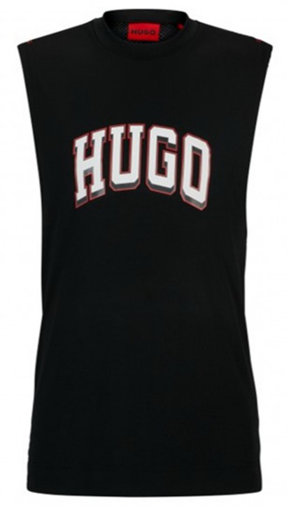 Hugo Tanktop Mesh Tank Top mit Logo-Print und Mesh-Rückseite schwarz 001