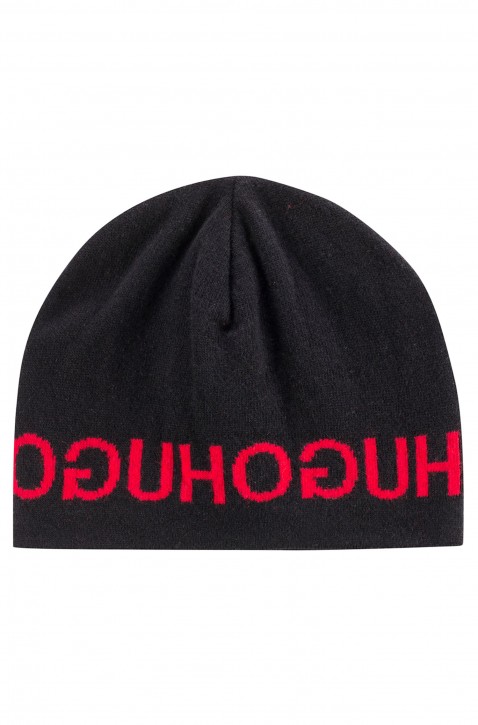 HUGO Strickmütze Men-X 472 mit sich wiederholendem Reversed-Logo schwarz 001