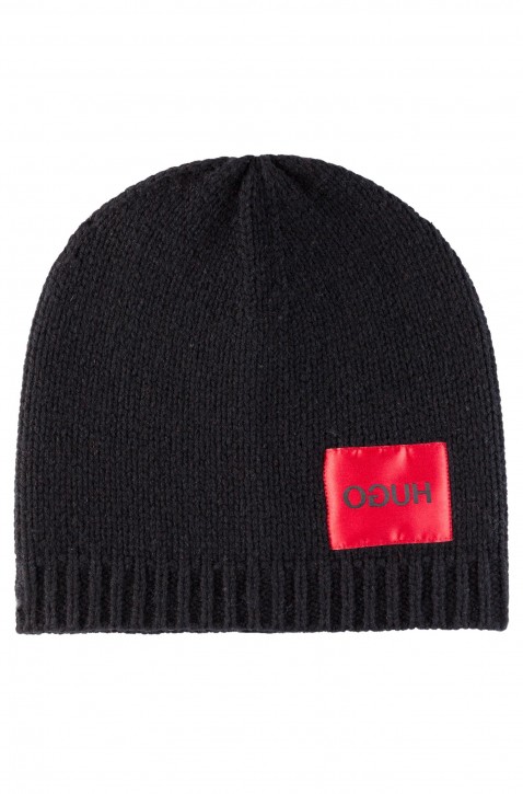 HUGO Mütze XAFF 2 aus Lammwolle mit Reversed-Logo schwarz 001