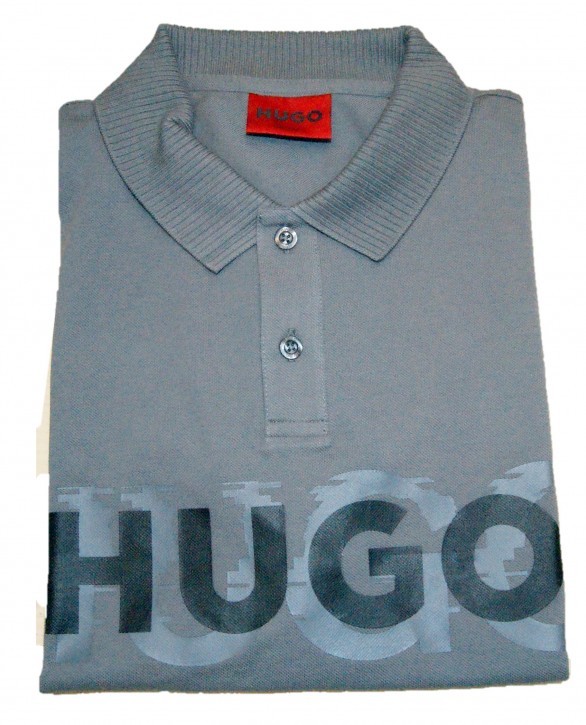 HUGO Herren Dristofano Polohemd mit markentem Logo front druck grau 069