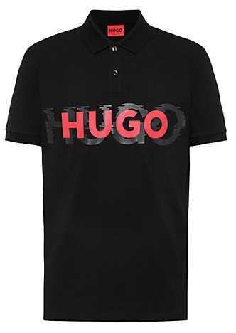 HUGO Herren Dristofano Polohemd mit markentem Logo front druck Schwarz 001
