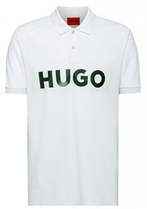 HUGO Herren Dristofano Polohemd mit markentem Logo front druck weiß 100