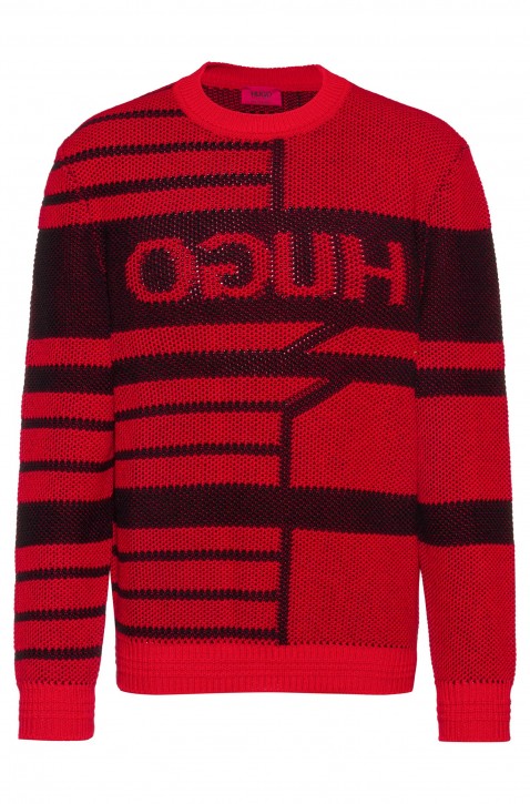 HUGO Oversized Jacquard-Strickpullover SINDON aus Schurwolle mit Reversed-Logo rot