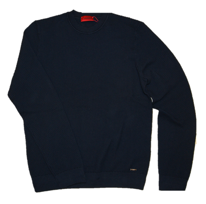 HUGO Rundhalsauschnitt SAMOR mit strukturiertem Jacquard dunkelblau 410