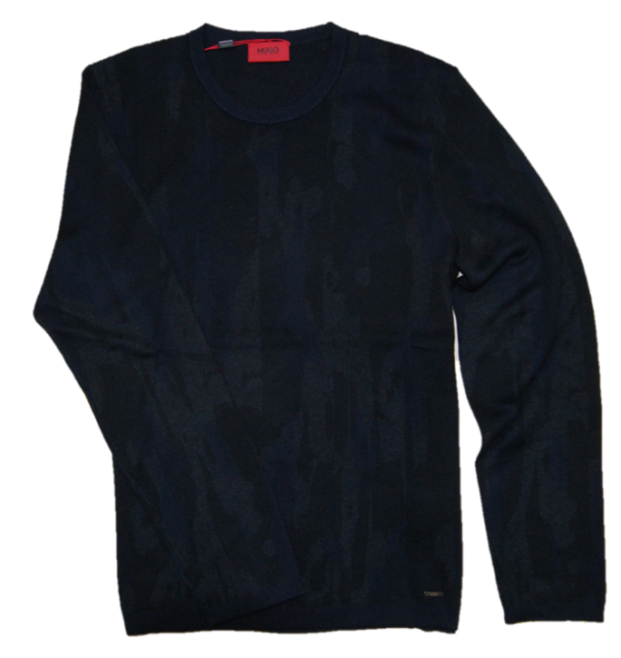 HUGO Pullover SARMINO aus Schurwolle mit Jacquard-Tarnmuster dunkelblau 410