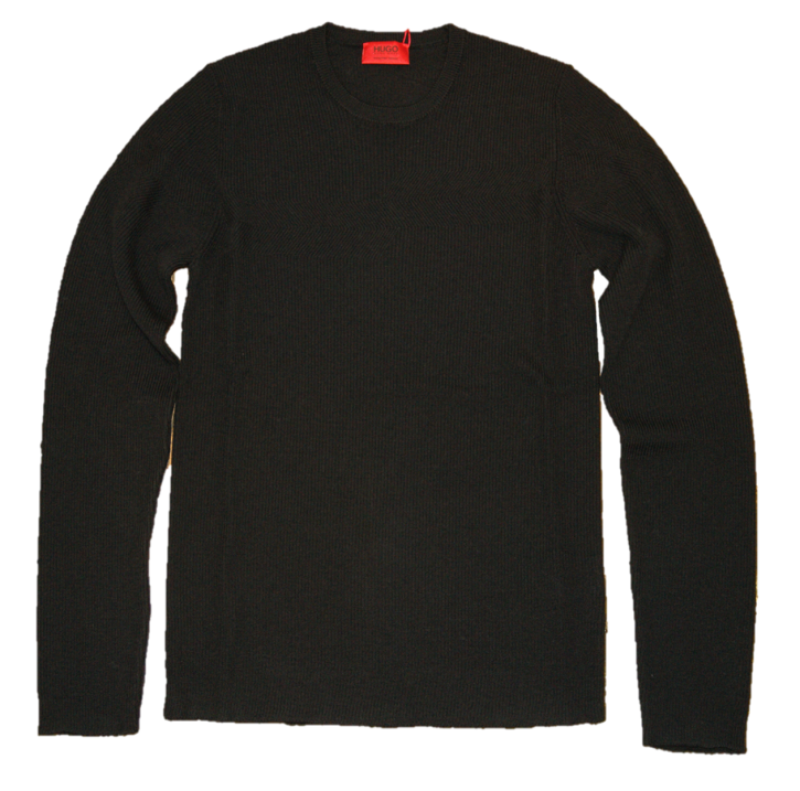 HUGO Rippstrick Pullover SAROW aus Schurwolle mit Muster Farbe schwarz 001 XL