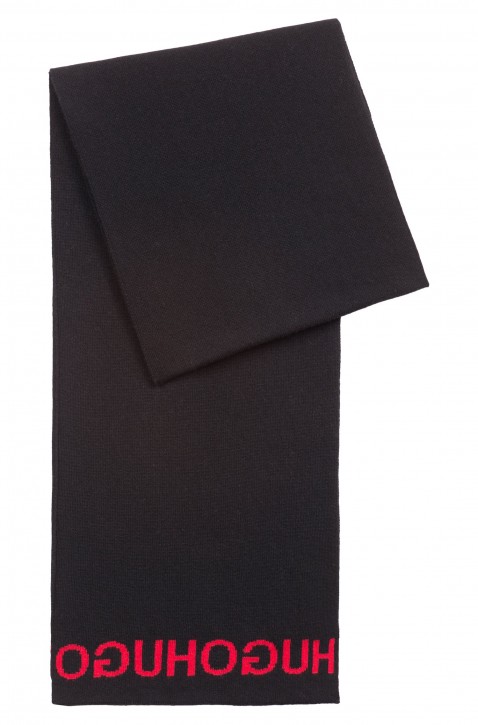 HUGO Strickschal Men-Z 472 mit Reversed-Logo aus Jacquard schwarz