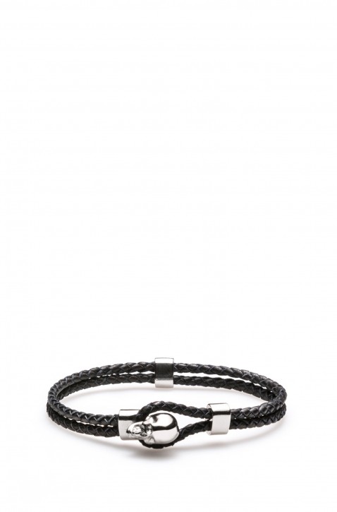 HUGO Armband E-Skullrock aus geflochtenem Leder mit Totenkopfverschluss Farbe 001