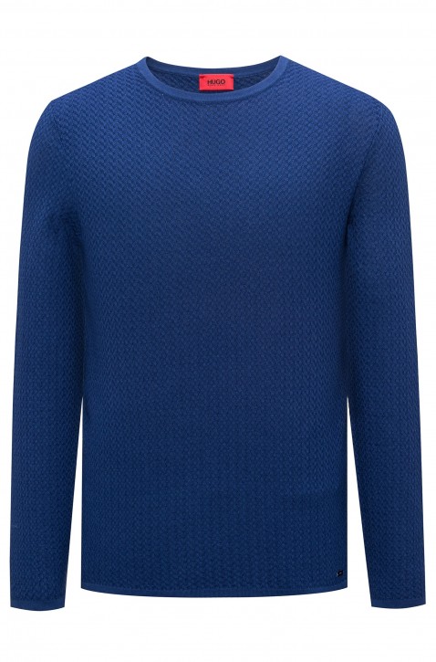 HUGO Pullover SENOR aus Baumwoll-Jacquard mit Fischgrät-Muster dunkelblau 419