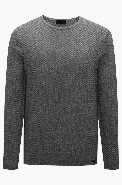 HUGO Pullover SENOR aus Baumwoll-Jacquard mit Fischgrät-Muster schwarz 001