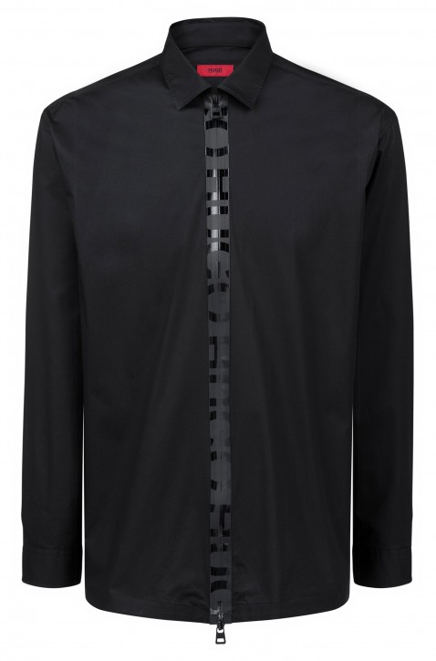 HUGO Oversized Hemd EIRY mit Logo-Streifen am Reißverschluss schwarz
