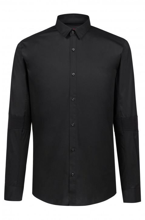 HUGO Extra Slim-Fit Hemd ERIF aus Stretch-Baumwolle mit gerippter Ellbogenpartie schwarz S